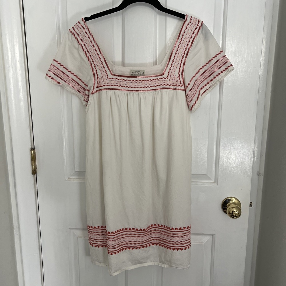 Jack Wills Embroidered Mini Dress Pockets Women's Sz 4 Cottagecore Hippie Boho